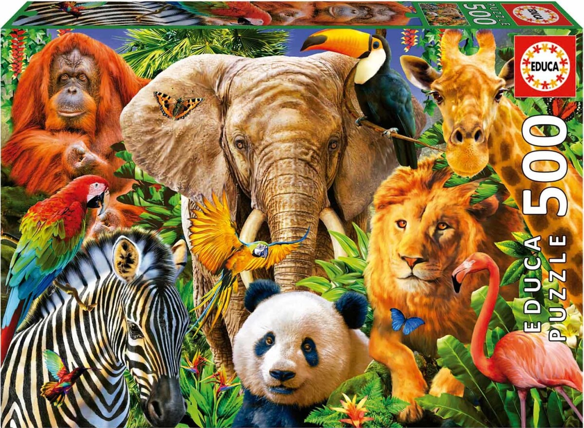 Educa - Wild Animal Collage Puzzle - 500 - Puslespil Med Dyr