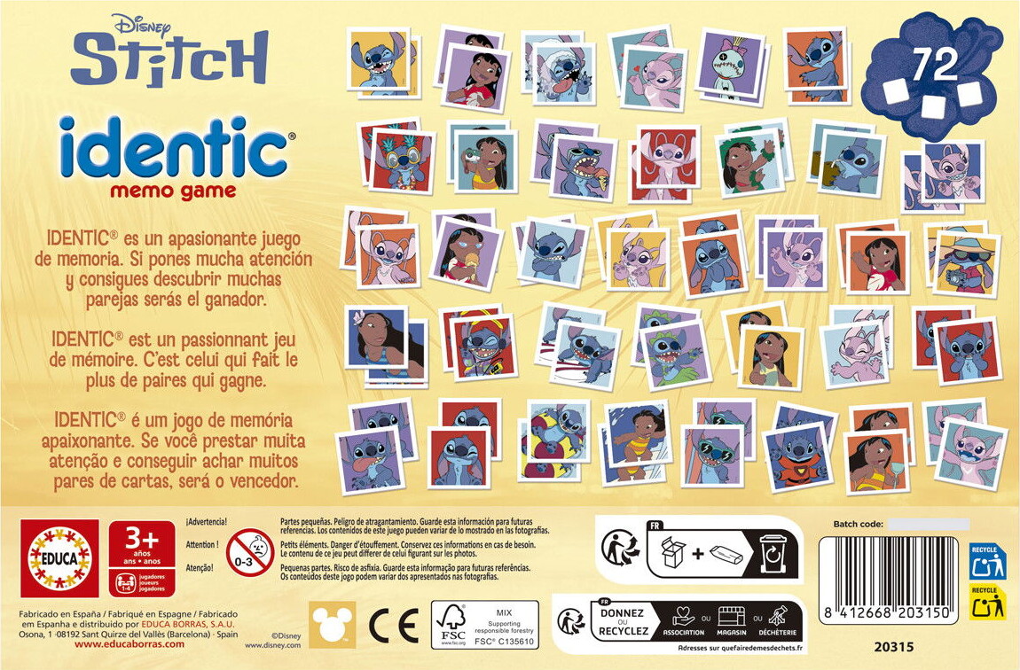 Educa - Disney Stitch Identic Memo Game - Huskespil Kuffert