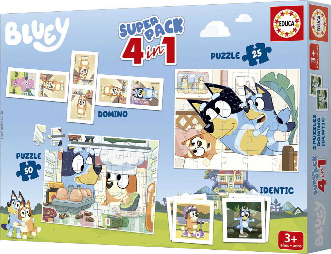 Educa - Bluey Super Pack 4-In-1 - Puzzle Domino Identic