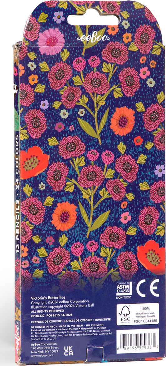 Eeboo - 12 Color Pencils - Dobbelt Farveblyanter - Sommerfugle