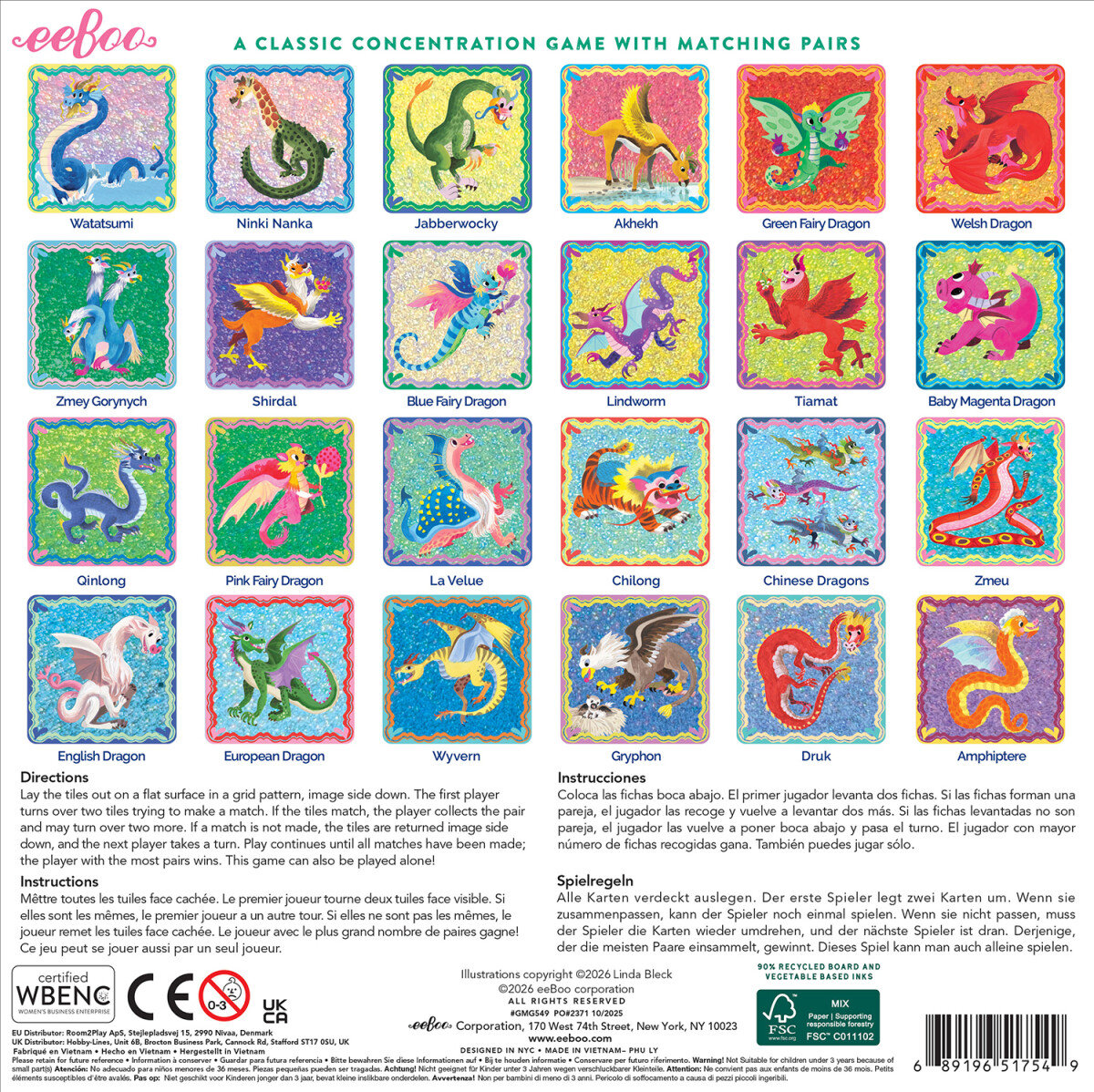 Eeboo - Shiny Dragons - Memory Matching Game - Huskespil