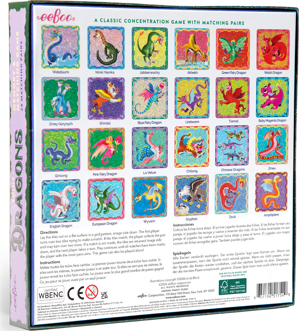 Eeboo - Shiny Dragons - Memory Matching Game - Huskespil