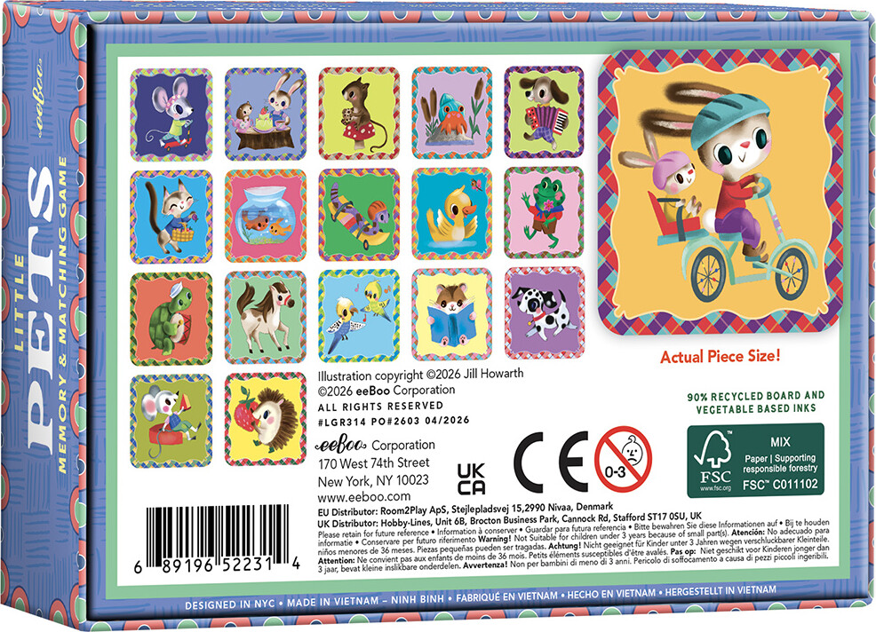 Eeboo - Little Pets Memory Matching Game - Kæledyr Huskespil