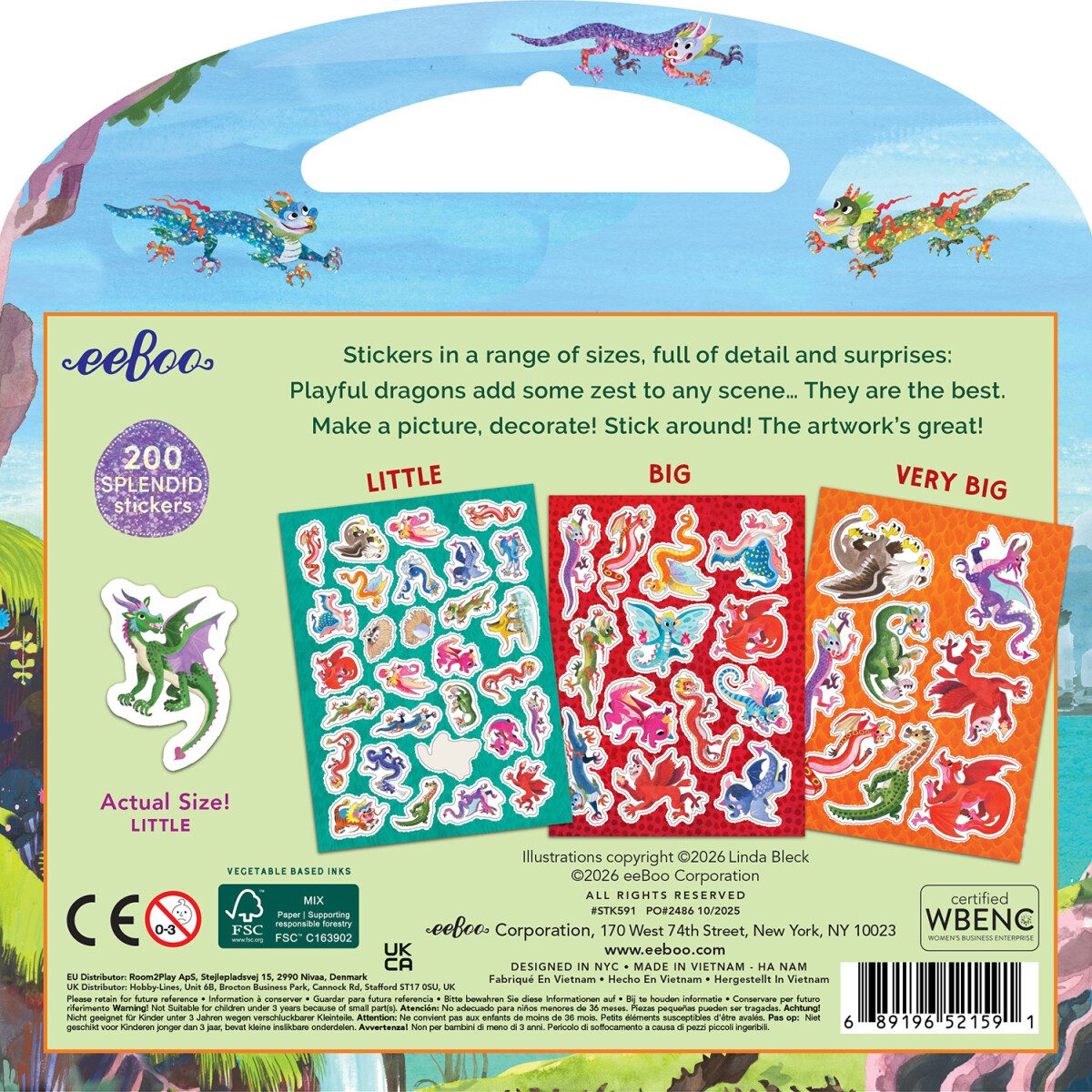 Eeboo - Dragon Stickers - 200 Drage Klistermærker - 12 Ark