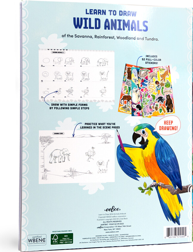 Eeboo - Lær At Tegne Bog Til Børn - Vilde Dyr