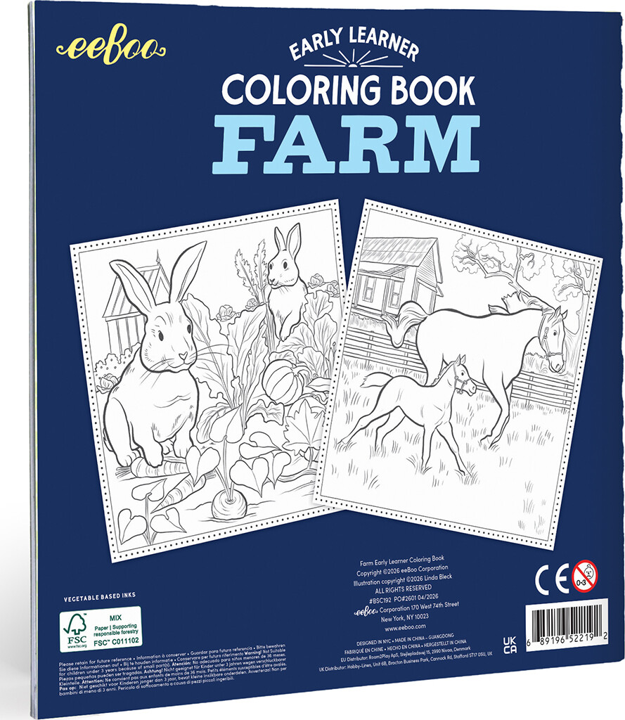 Eeboo - Early Learner Farm Coloring Book - Bondegården Malebog