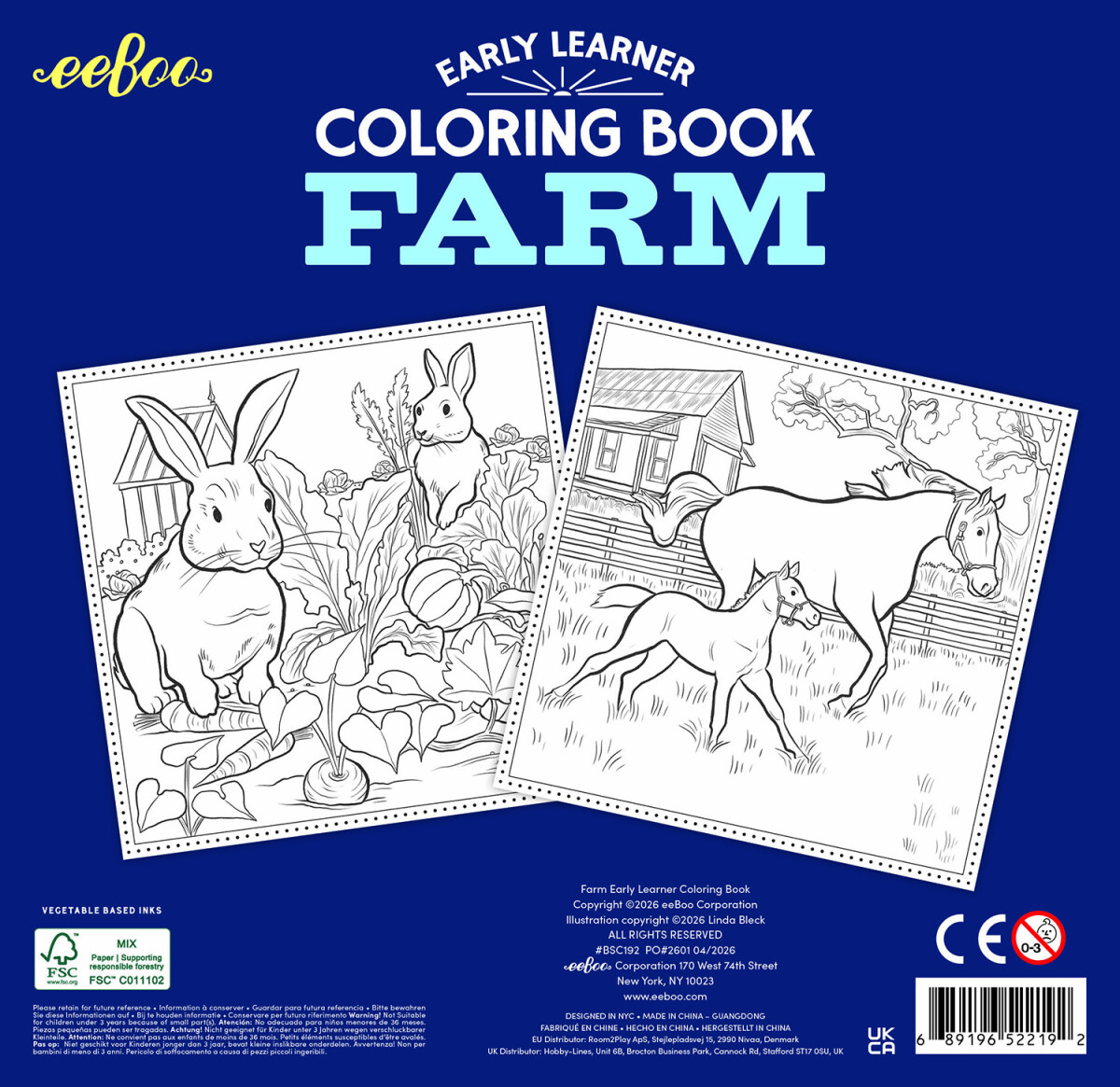 Eeboo - Early Learner Farm Coloring Book - Bondegården Malebog