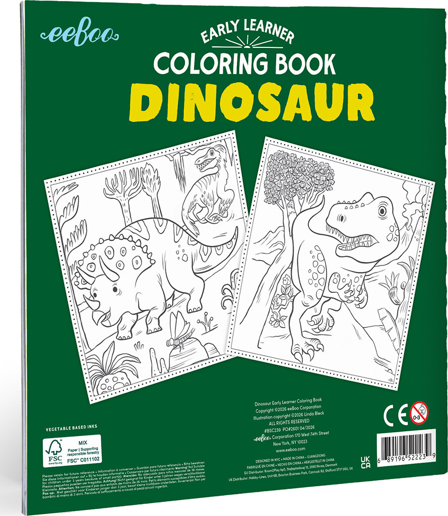 Eeboo - Early Learner Dinosaur Coloring Book - 32 Sider Malebog