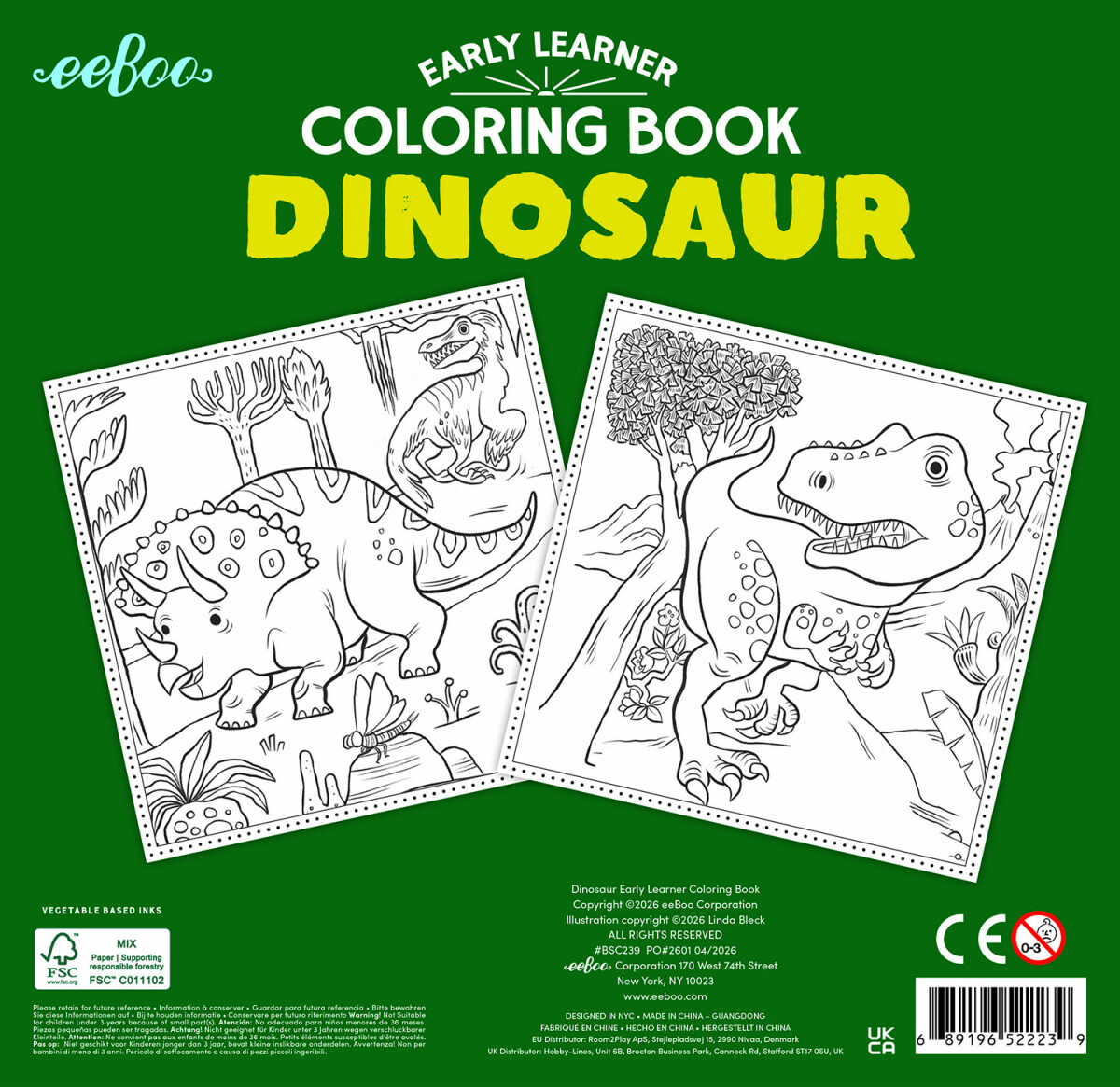 Eeboo - Early Learner Dinosaur Coloring Book - 32 Sider Malebog