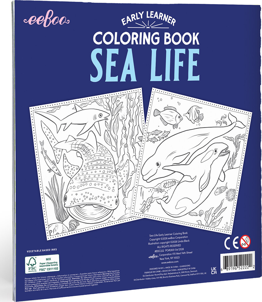 Eeboo - Early Learner Sea Life Coloring Book - 32 Sider Malebog