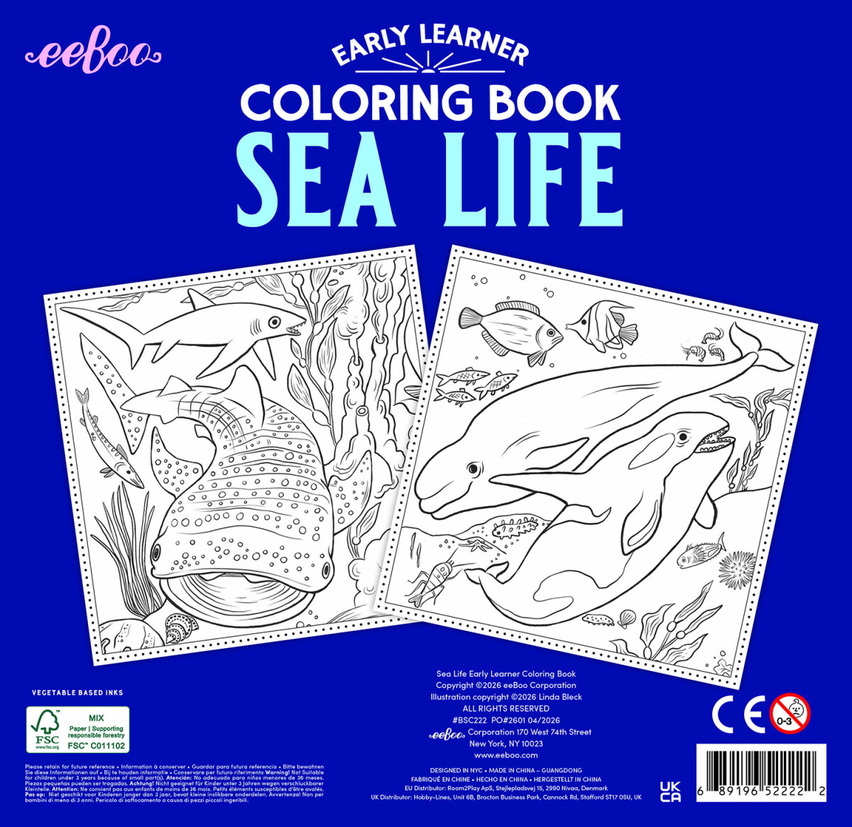 Eeboo - Early Learner Sea Life Coloring Book - 32 Sider Malebog