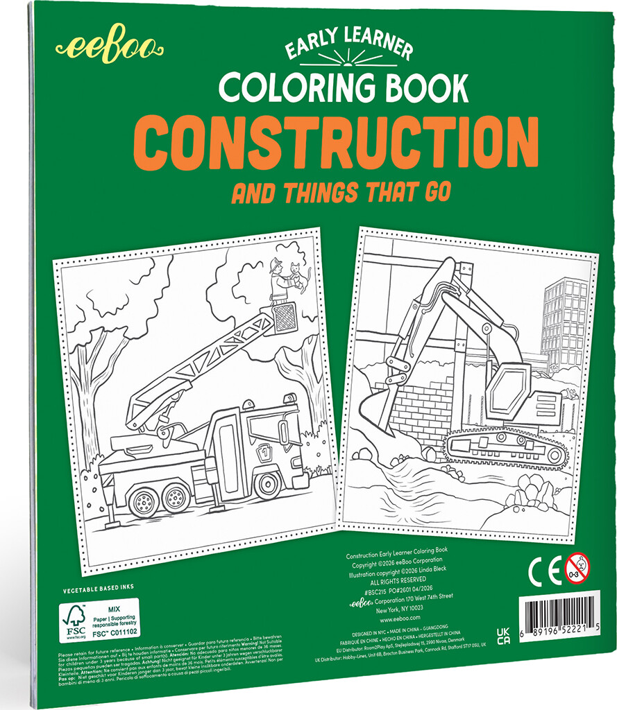 Eeboo - Early Learner Construction Coloring Book - Malebog