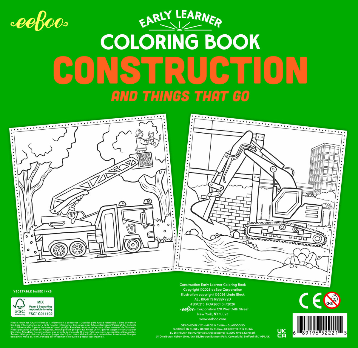 Eeboo - Early Learner Construction Coloring Book - Malebog