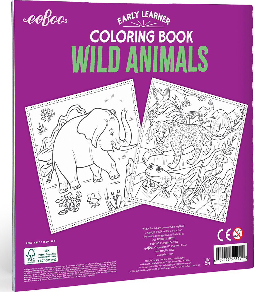 Eeboo - Early Learner Wild Animals Coloring Book - Malebog