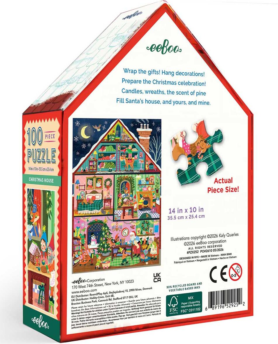Eeboo - Christmas House 100 Piece Puzzle - Villa Julepuslespil
