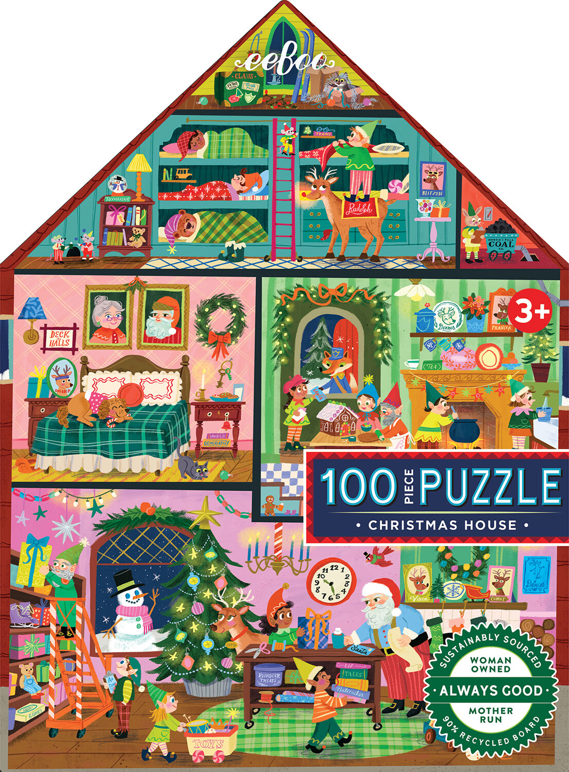Eeboo - Christmas House 100 Piece Puzzle - Villa Julepuslespil