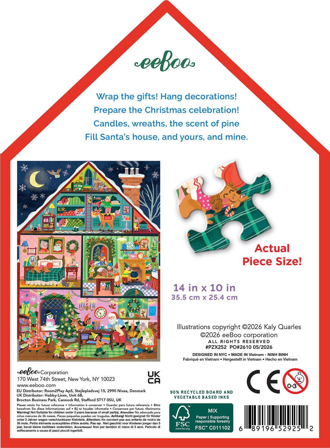 Eeboo - Christmas House 100 Piece Puzzle - Villa Julepuslespil