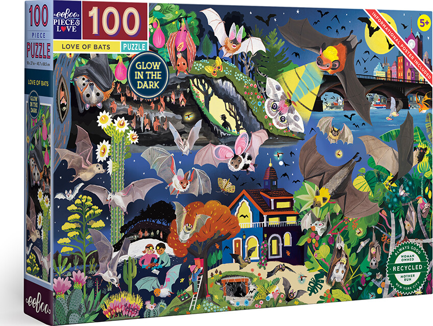 Eeboo Puslespil - Flagermus - Glow In The Dark - 100 Brikker