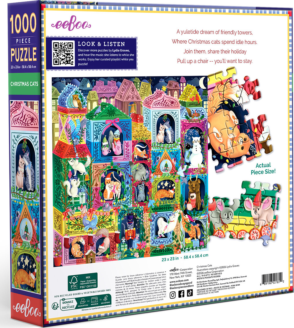 Eeboo - Christmas Cats Puzzle - 1000 Brikker - Puslespil