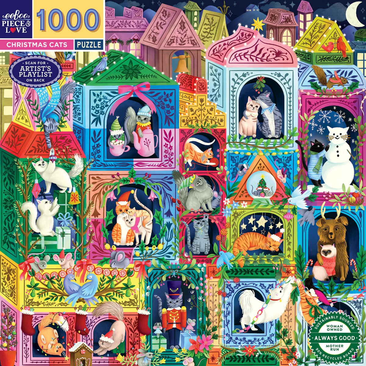 Eeboo - Christmas Cats Puzzle - 1000 Brikker - Puslespil