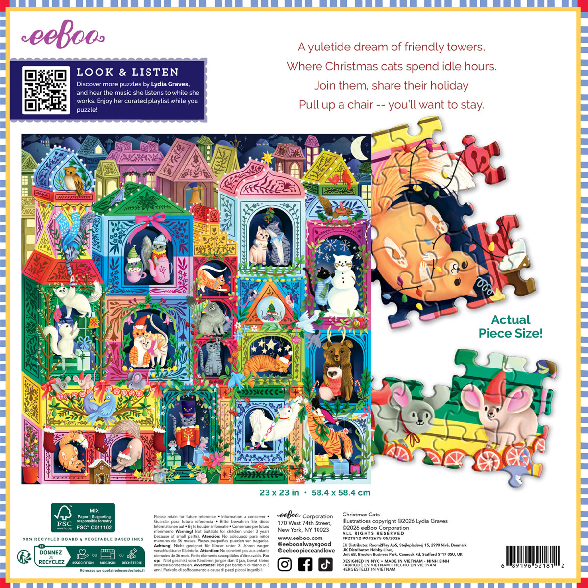 Eeboo - Christmas Cats Puzzle - 1000 Brikker - Puslespil