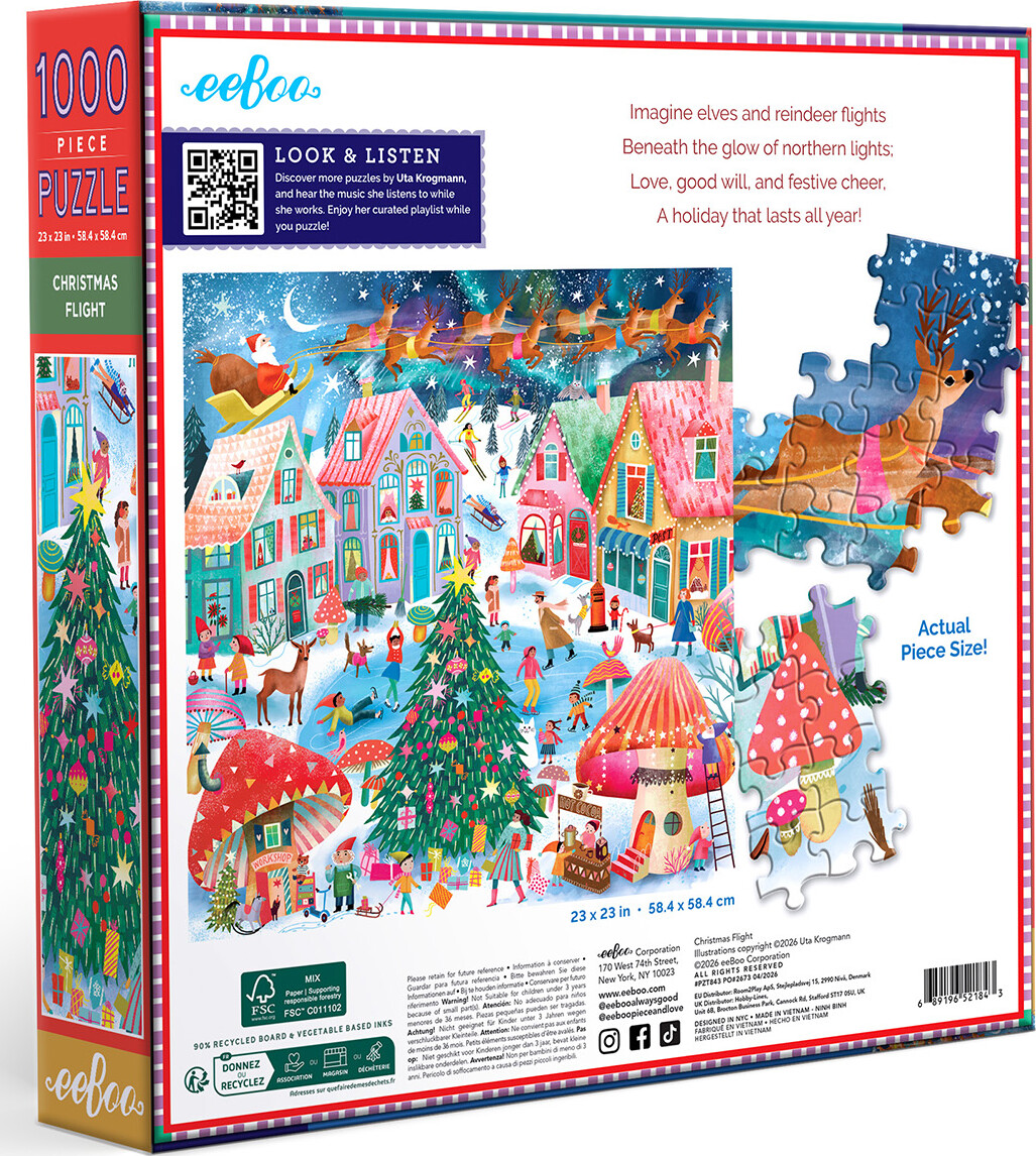 Eeboo - Christmas Flight Puzzle - 1000 Brikker - Puslespil