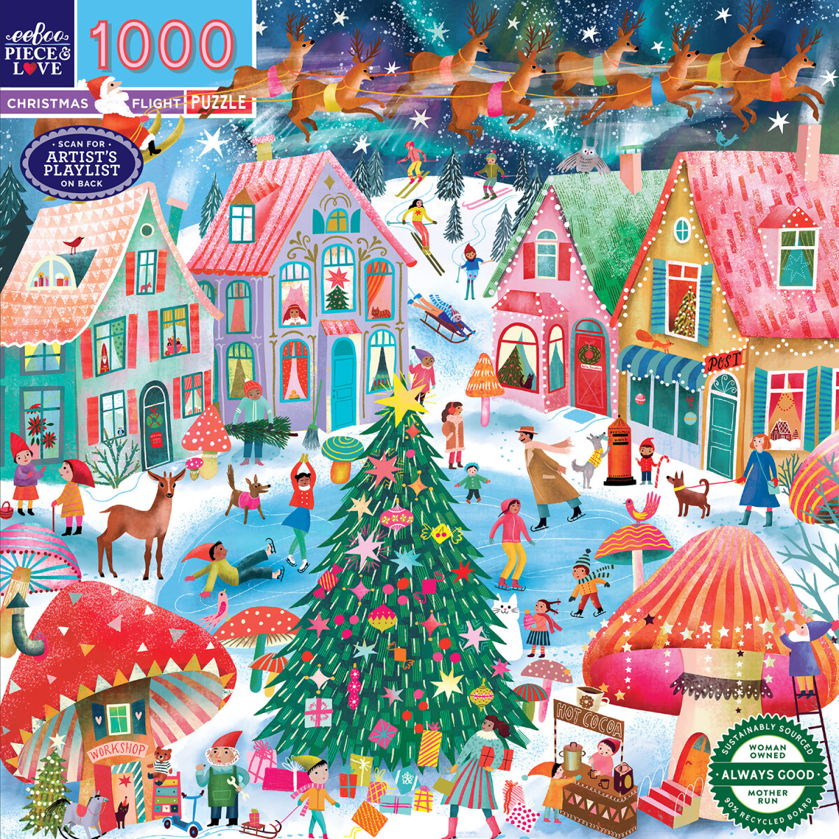 Eeboo - Christmas Flight Puzzle - 1000 Brikker - Puslespil