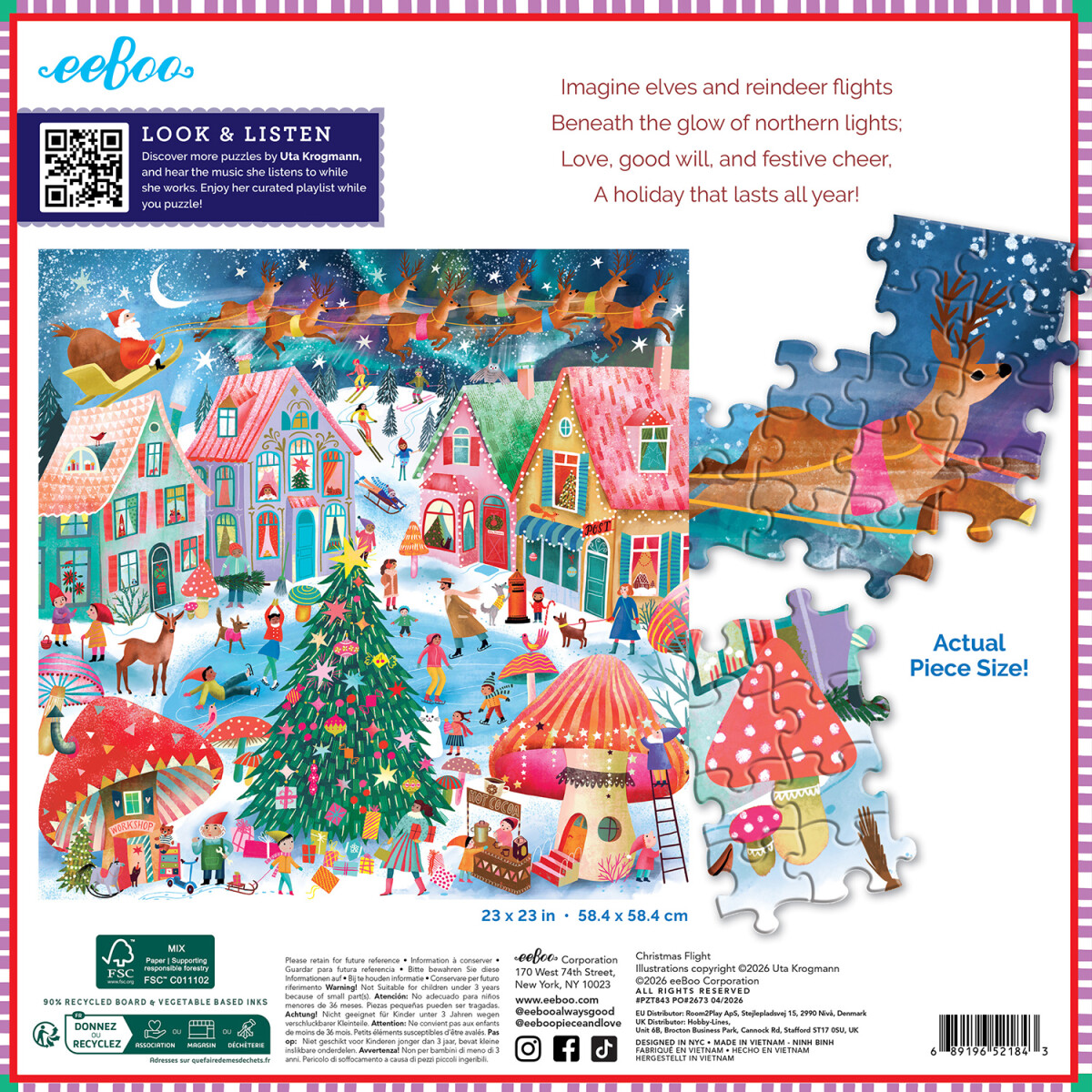 Eeboo - Christmas Flight Puzzle - 1000 Brikker - Puslespil