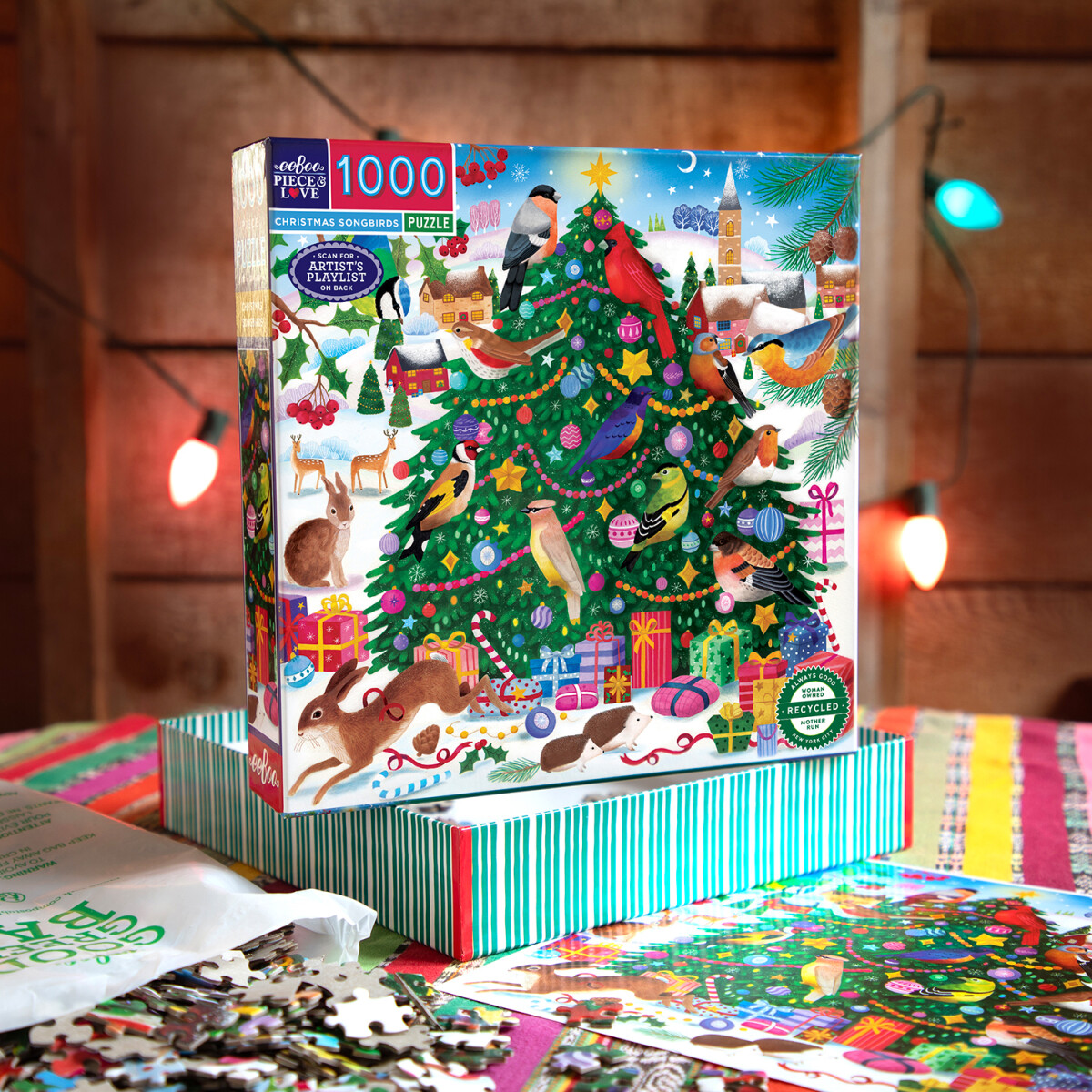 Eeboo Puslespil - Christmas Songbirds - 1000 Brikker