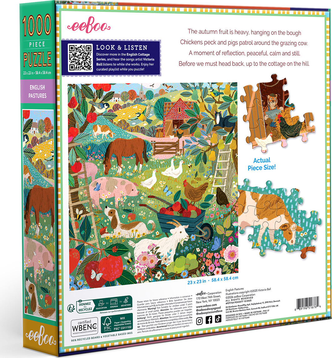 Eeboo - English Pastures - 1000 Brikker - Puslespil
