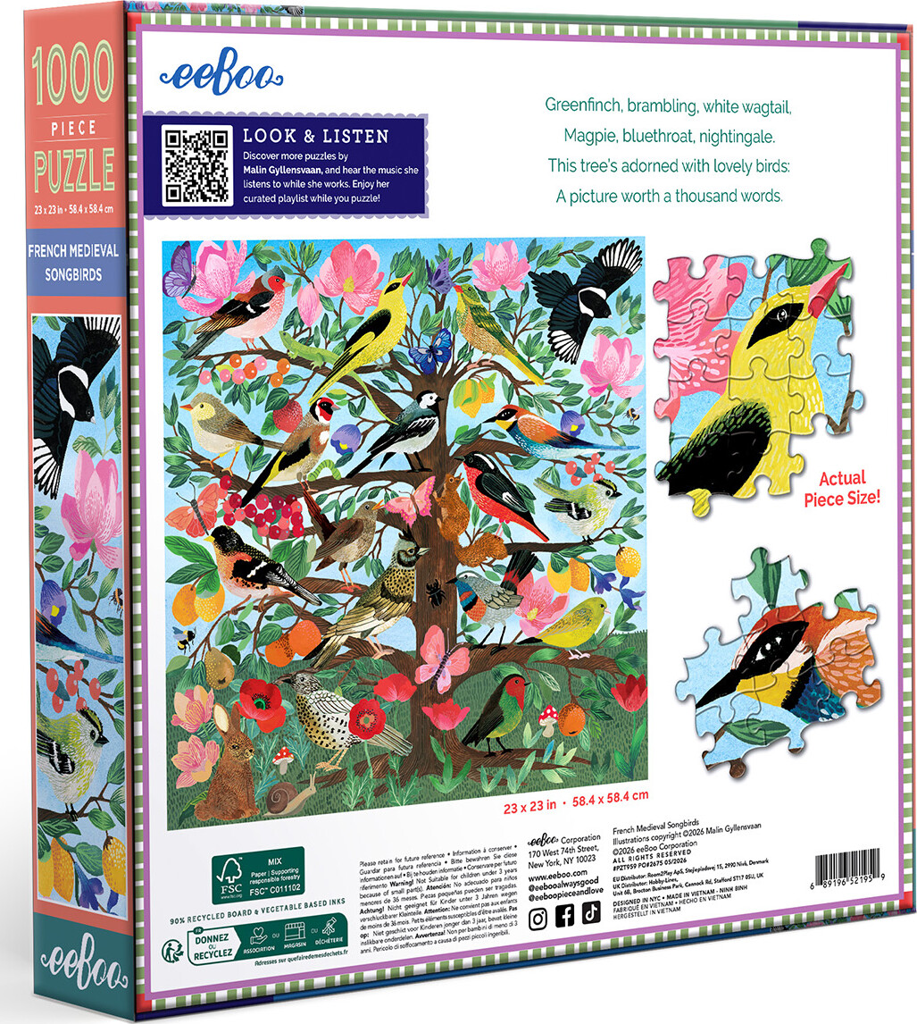 Eeboo - French Medieval Songbirds Puzzle - 1000 Brikker - Puslespil
