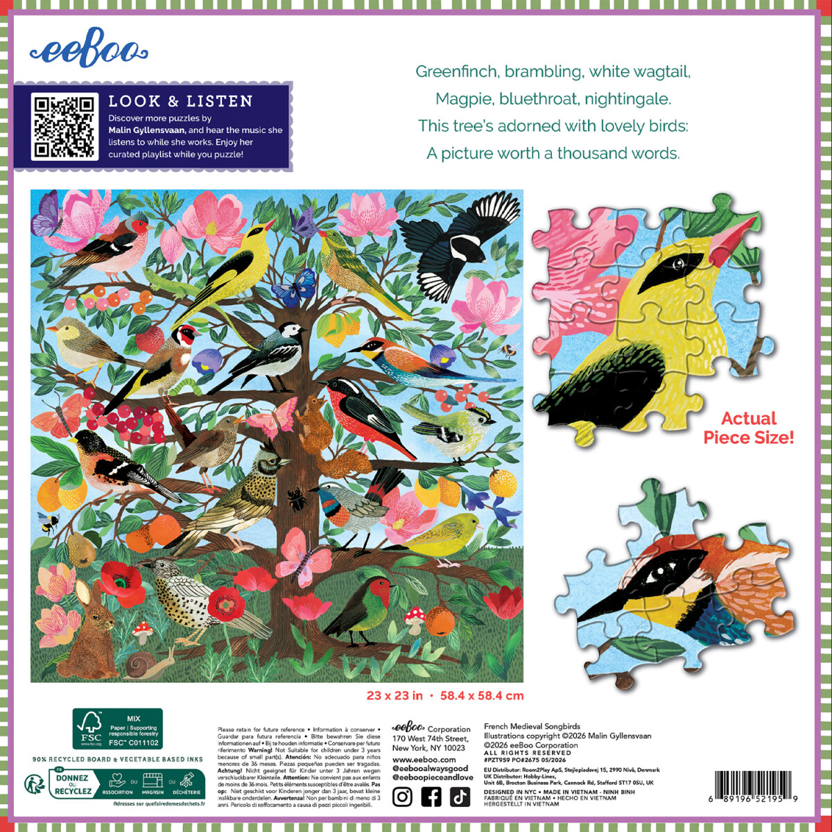 Eeboo - French Medieval Songbirds Puzzle - 1000 Brikker - Puslespil