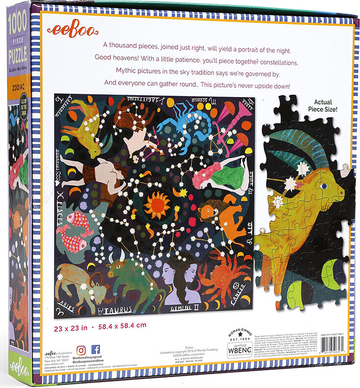 Eeboo Puslespil - 1000 Brikker - Zodiac - Selvlysende