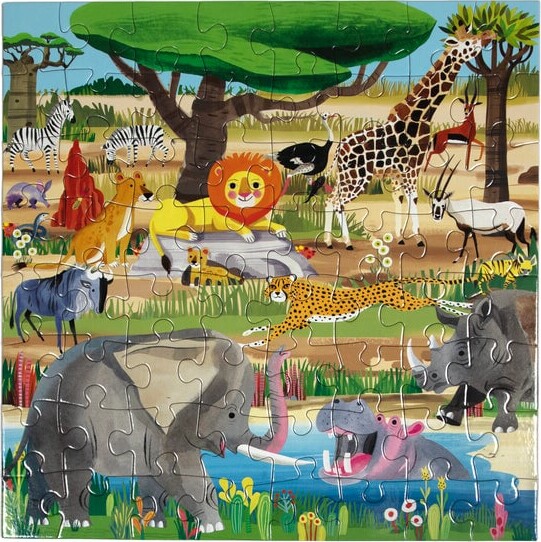 Eeboo Puslespil - Dyr På Savannen - 64 Brikker