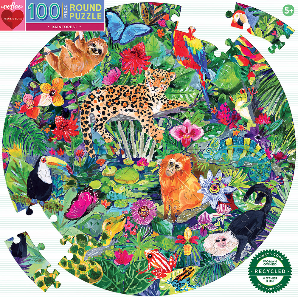 Eeboo - Puslespil - Rundt - Regnskov - 100 Brikker