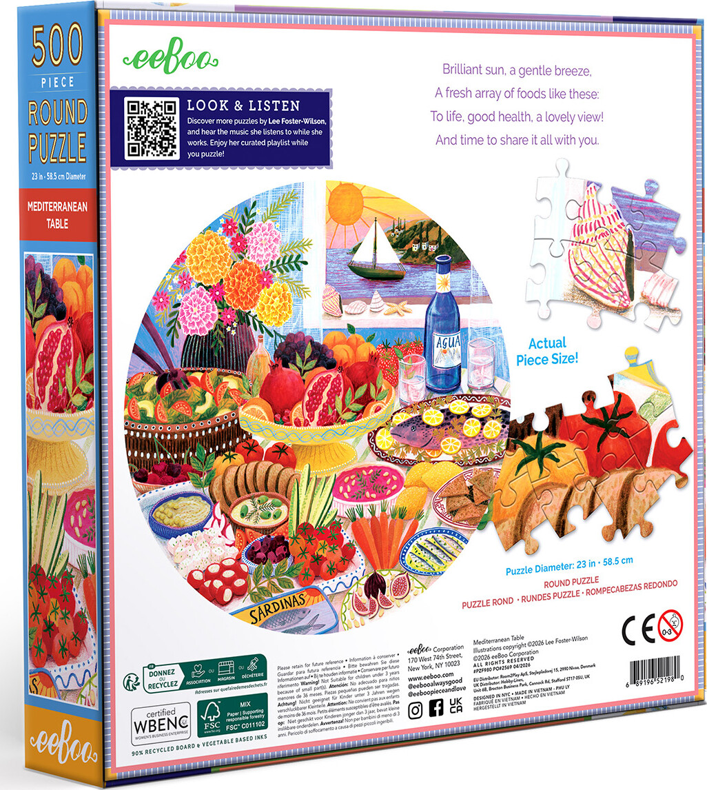 Eeboo - Mediterranean Table - 500 Piece Round Puzzle - Rundt Puslespil