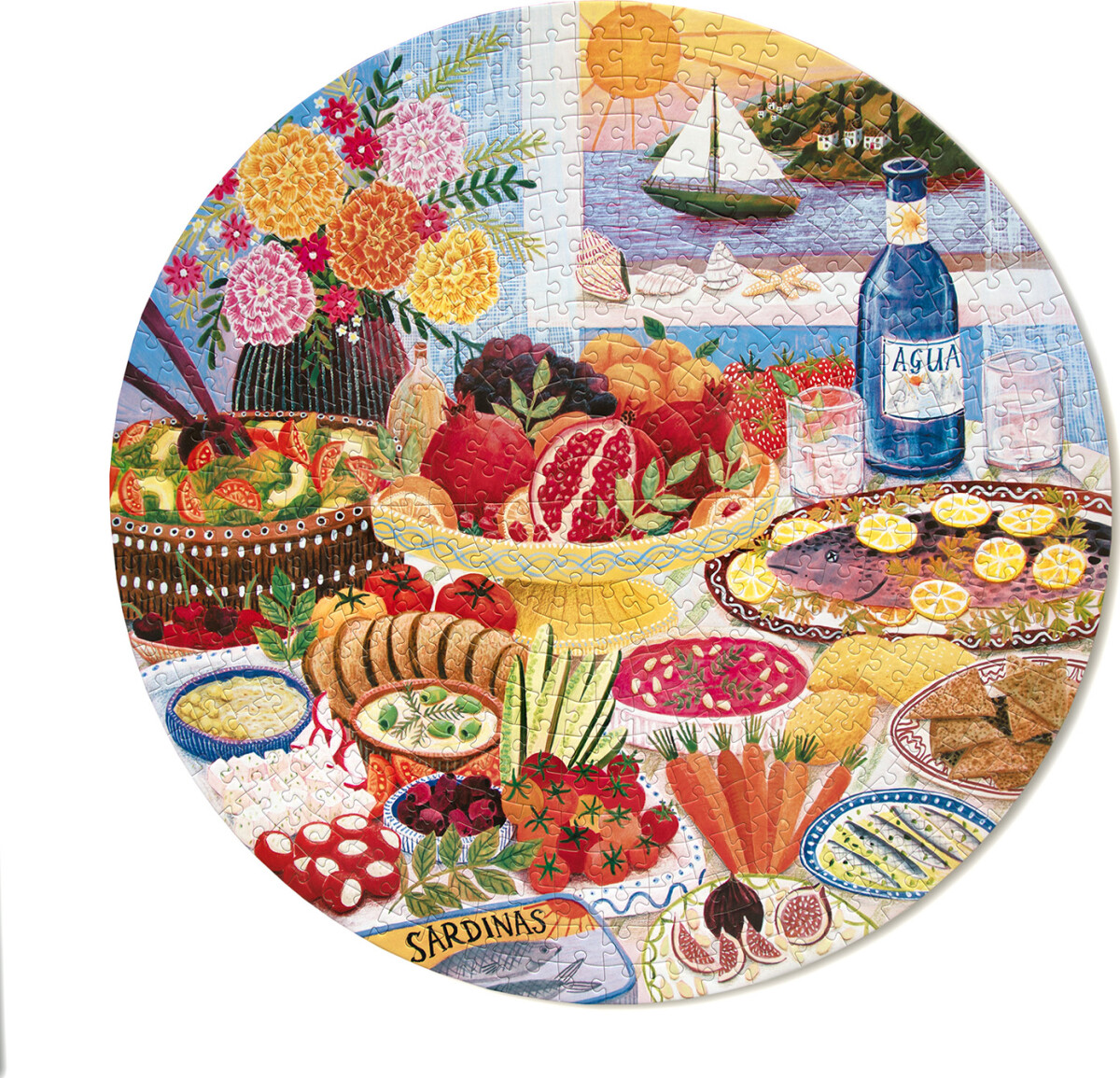 Eeboo - Mediterranean Table - 500 Piece Round Puzzle - Rundt Puslespil