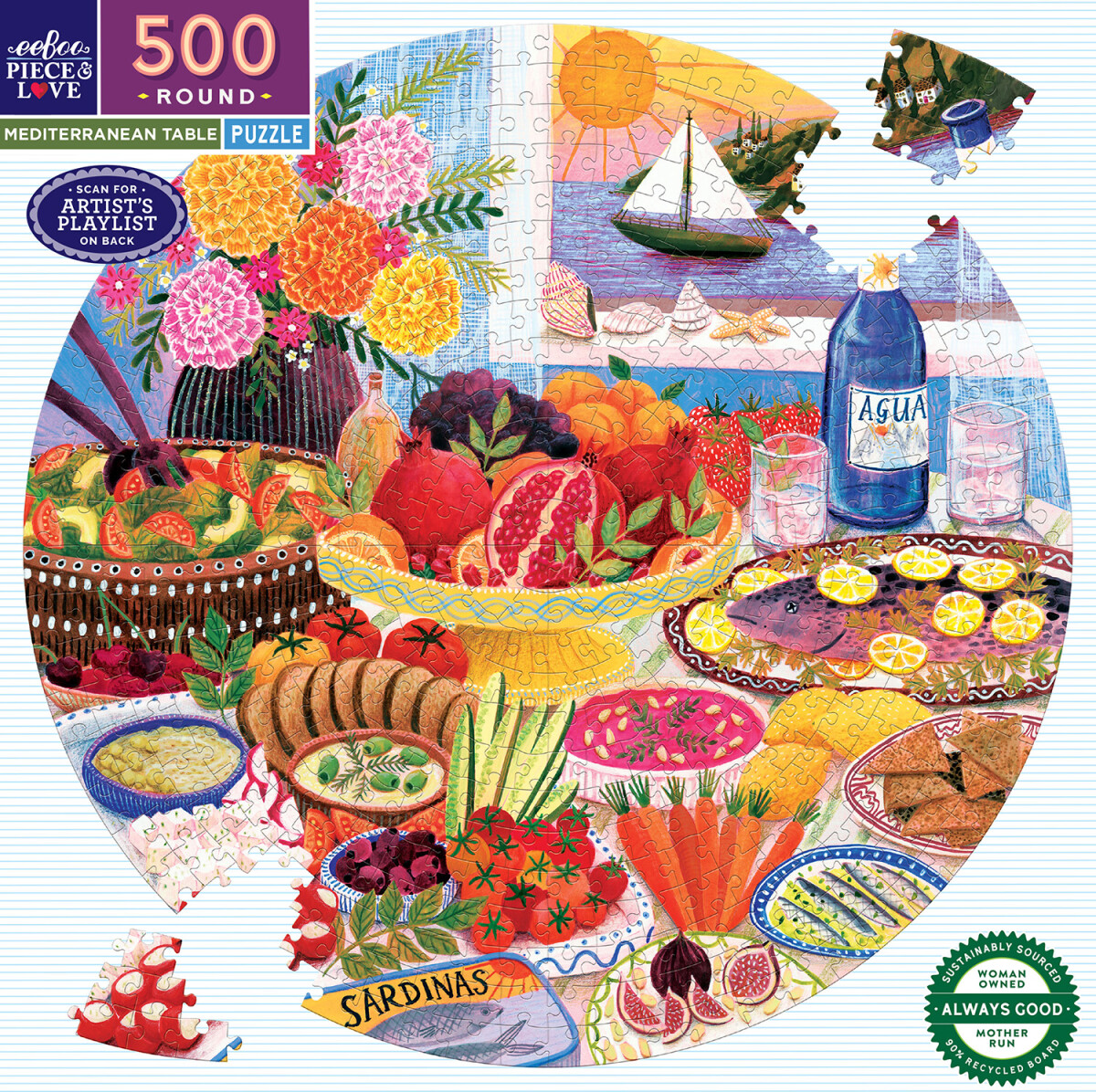 Eeboo - Mediterranean Table - 500 Piece Round Puzzle - Rundt Puslespil