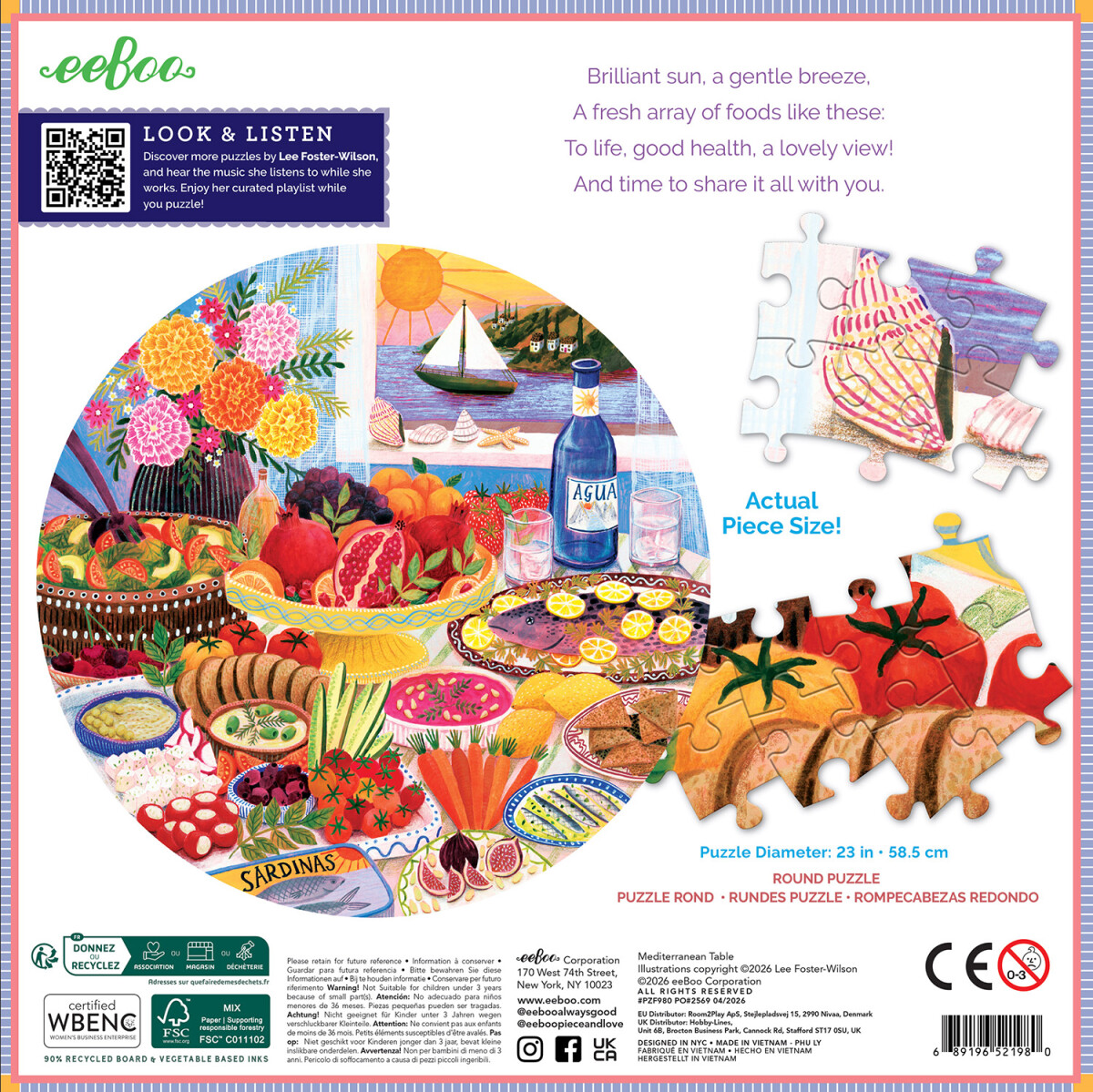 Eeboo - Mediterranean Table - 500 Piece Round Puzzle - Rundt Puslespil