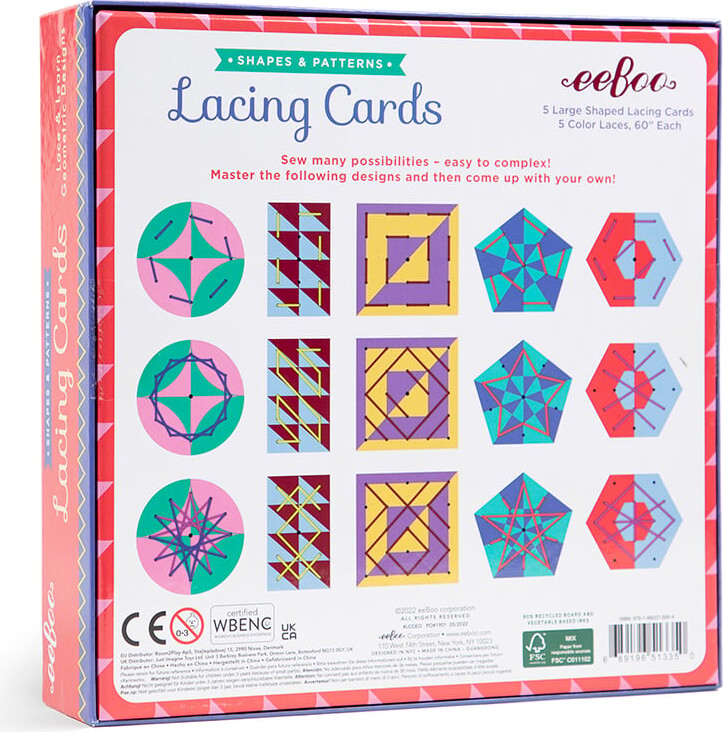 Eeboo - Lacing Cards - Snørekort Med Farver Og Mønstre