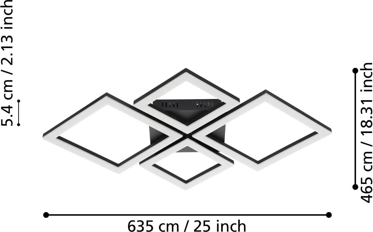 Eglo - Paranday-Z - Loftlampe - Firkanter Sort - 47X43 Cm - Tw Zigbee Bt