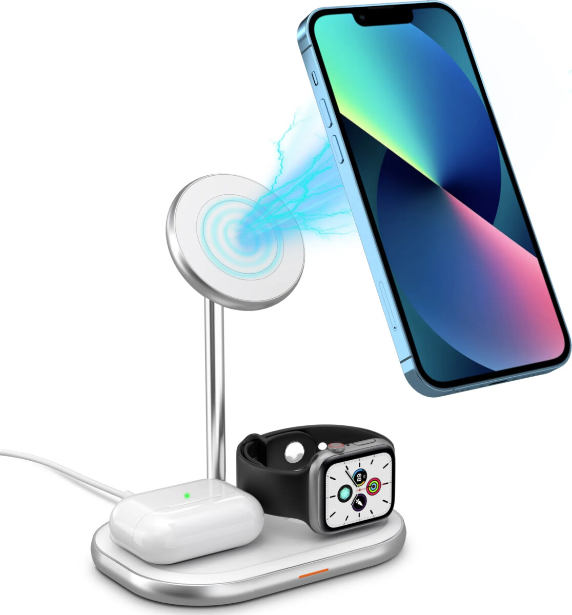 Energizer - Magnetic Qi 3-I-1 Wireless Charger With 15W Fast Charging - Usb