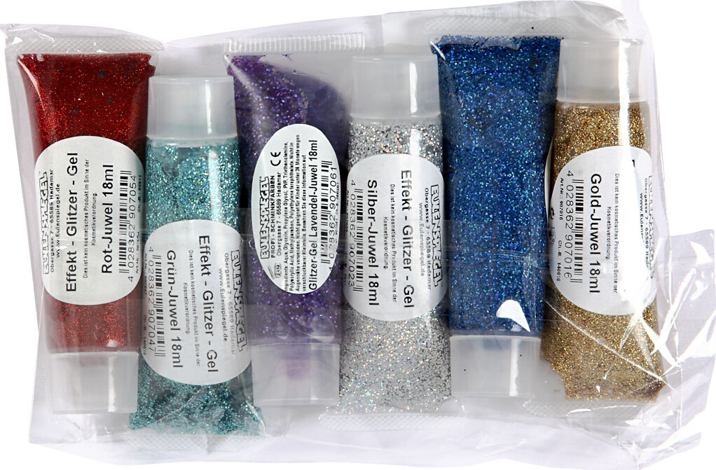 Eulenspiegel Glittergel - Assorterede Farver - 6X18 Ml
