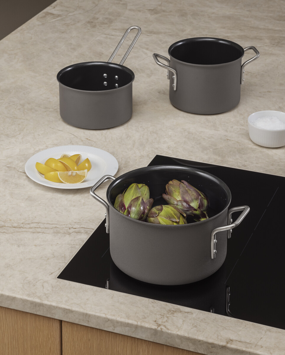 Eva Trio - Grey Line Grydesæt - Keramisk Belægning - Grå - 3 Dele
