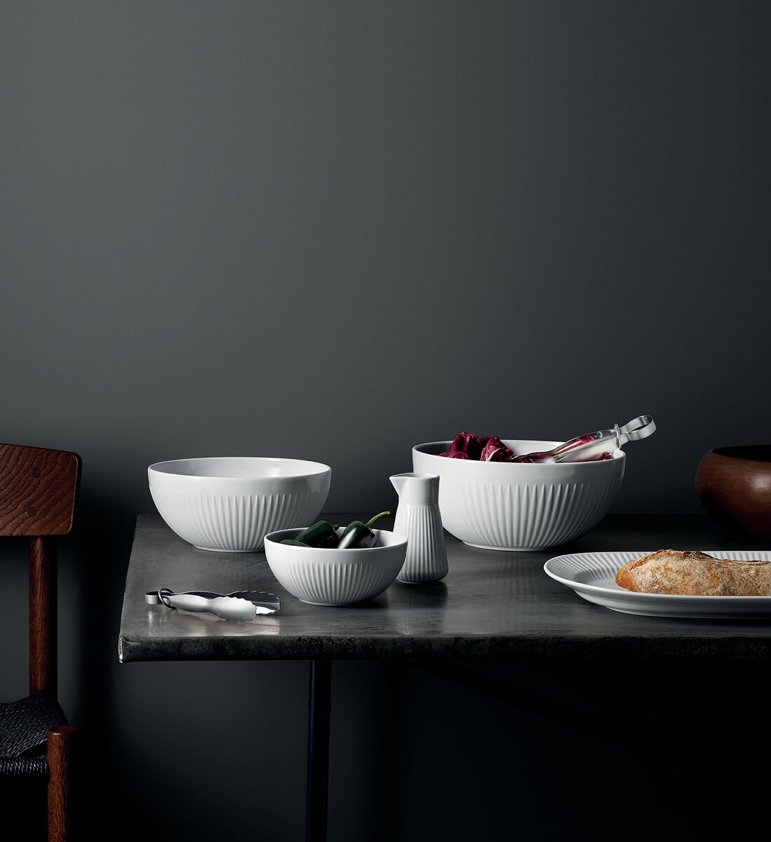 Eva Trio - Legio Nova Skål - Hvid - Riflet - Ø 24 Cm