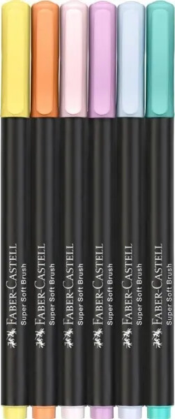 Faber-Castell - Black Edition - Brush Pen - Pastel Tusser - 6 Stk