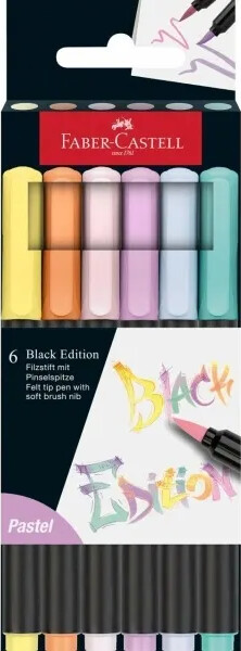 Faber-Castell - Black Edition - Brush Pen - Pastel Tusser - 6 Stk