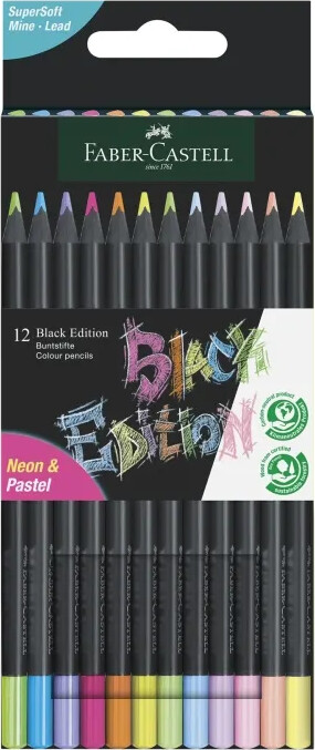 Faber-Castell - Black Edition - Farveblyanter - Neon Pastel - 12 Stk