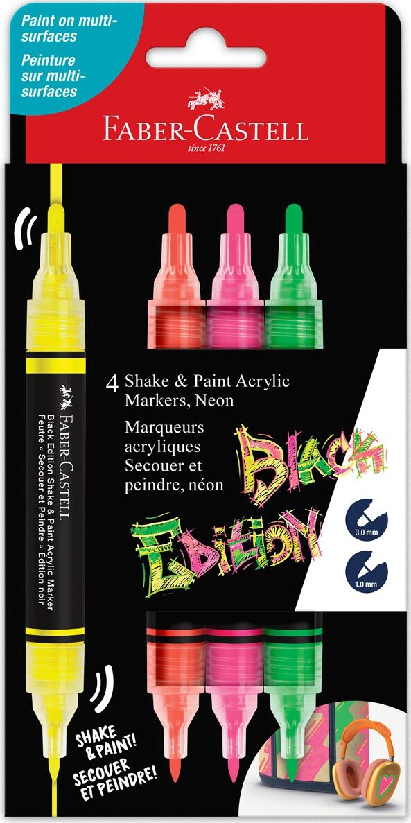 Faber-Castell - Shake Paint Akryltusser - 4 Stk - Neonfarver