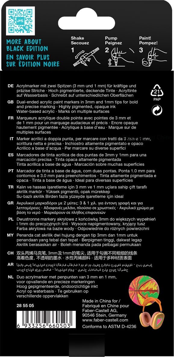 Faber-Castell - Shake Paint Akryltusser - 4 Stk - Neonfarver